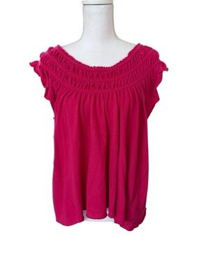 We The Free Bright Fuchsia Smocked Neck Flutter Sleeve Tank Women Oversized XS